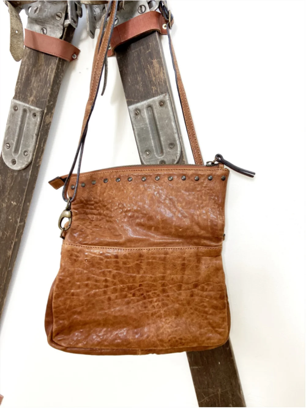 Johnny Was Bria Italian Leather Purse Studded Crossbody Bag Brown Italy